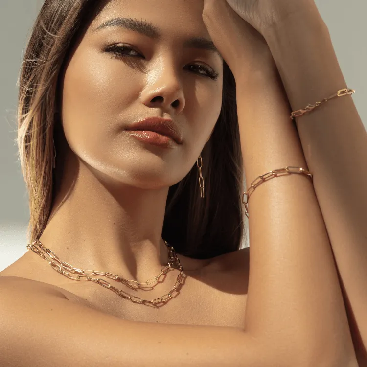 Real Gold Solid Link L Chain Necklace 1382 (45 C.M) CH1172