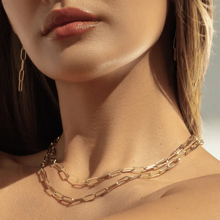 Real Gold Solid Link L Chain Necklace 1382 (45 C.M) CH1172