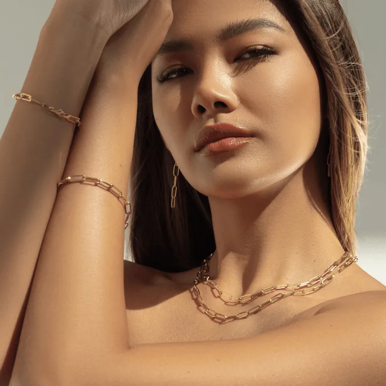 Real Gold Solid Link L Chain Necklace 1382 (45 C.M) CH1172