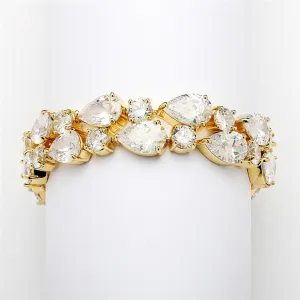 Red Carpet Bold CZ Pears Bridal Statement Bracelet in 14K Gold Plating