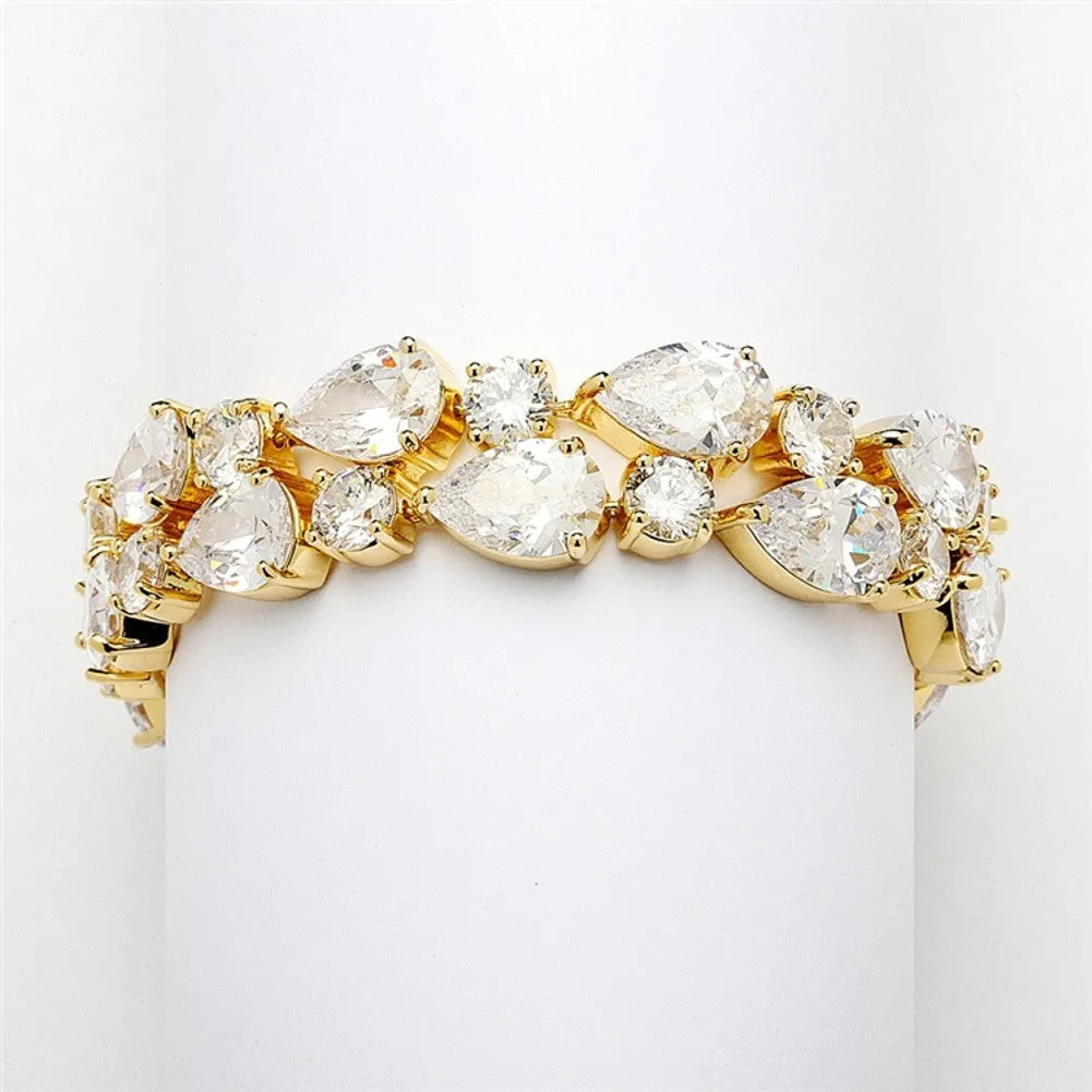 Red Carpet Bold CZ Pears Bridal Statement Bracelet in 14K Gold Plating