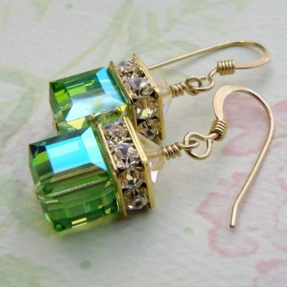 Rhinestone Square Dangle Drop Hook Earrings for woman