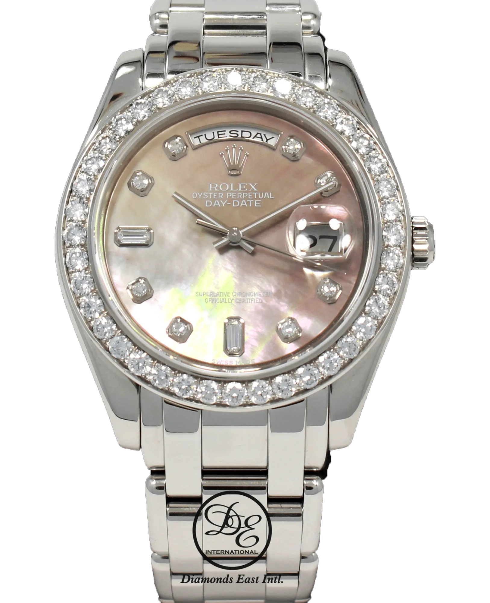 ROLEX Masterpiece 18946 Day-Date 39mm Platinum Factory MOP Diamonds Dial Bezel
