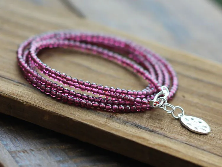 Rosantica Garnet Silver Beaded Bracelet Handmade January Birthstone Jewelry Women