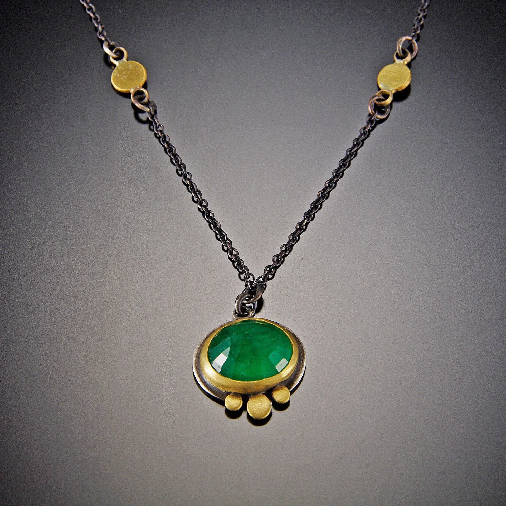 Rose Cut Emerald Necklace with Gold Disks