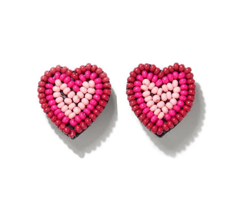 Rose Heart Beaded Post Earrings