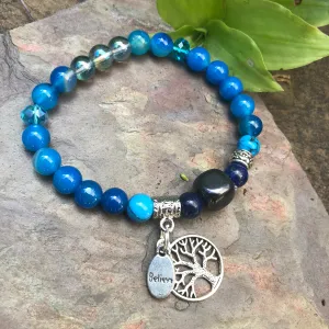 Shungite Amplified THROAT Chakra Bracelet with Tree of Life and BELIEVE Charms ~ medium  [#30]