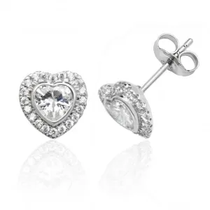 Silver & Co Luxury Silver Halo Heart CZ Stud Earrings with Bezel Setting - SEG0017CZ