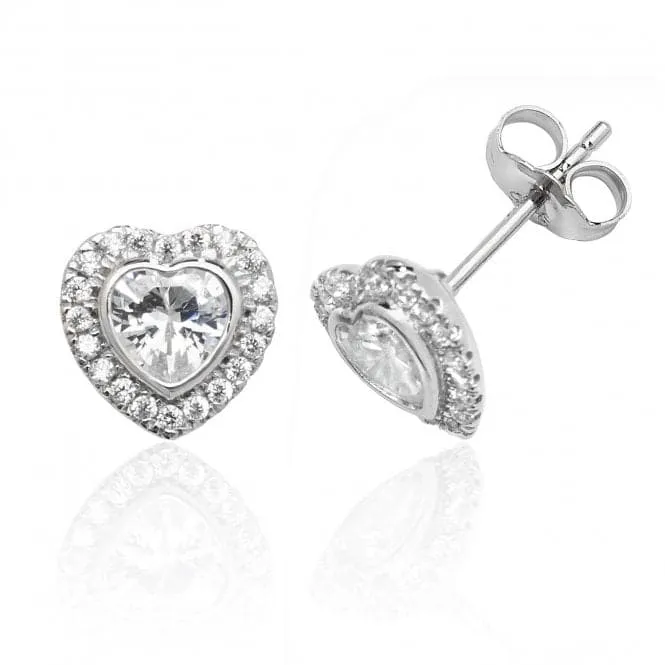 Silver & Co Luxury Silver Halo Heart CZ Stud Earrings with Bezel Setting - SEG0017CZ