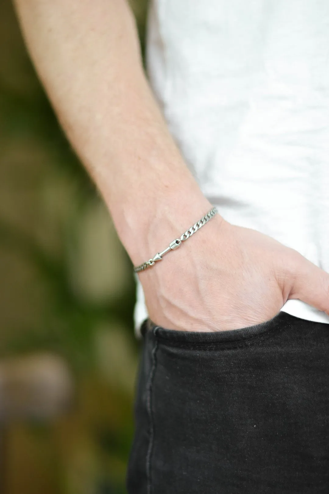 Silver arrow chain bracelet for men, gift for him