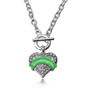 Silver Emerald Green Granddaughter Pave Heart Charm Toggle Necklace