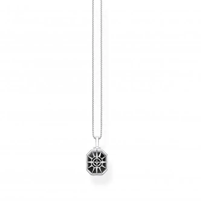 Silver Onyx Zirconia Compass Star Black Pendant PE911-641-11