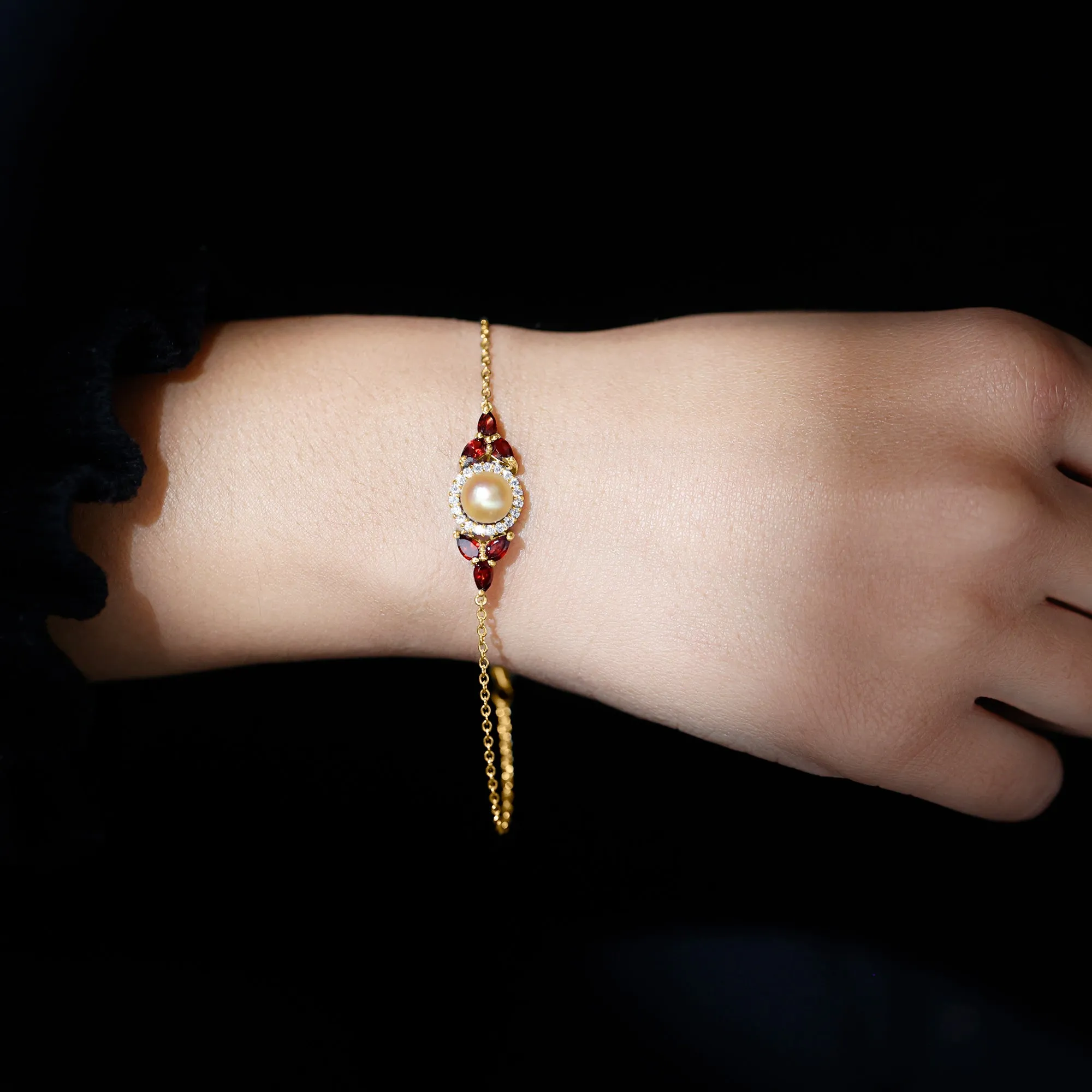 South Sea Pearl Chain Bracelet with Garnet and Diamond