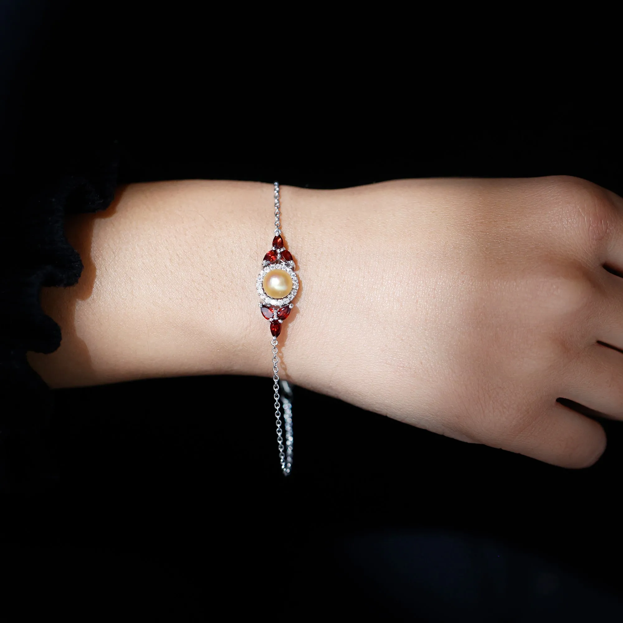 South Sea Pearl Chain Bracelet with Garnet and Diamond