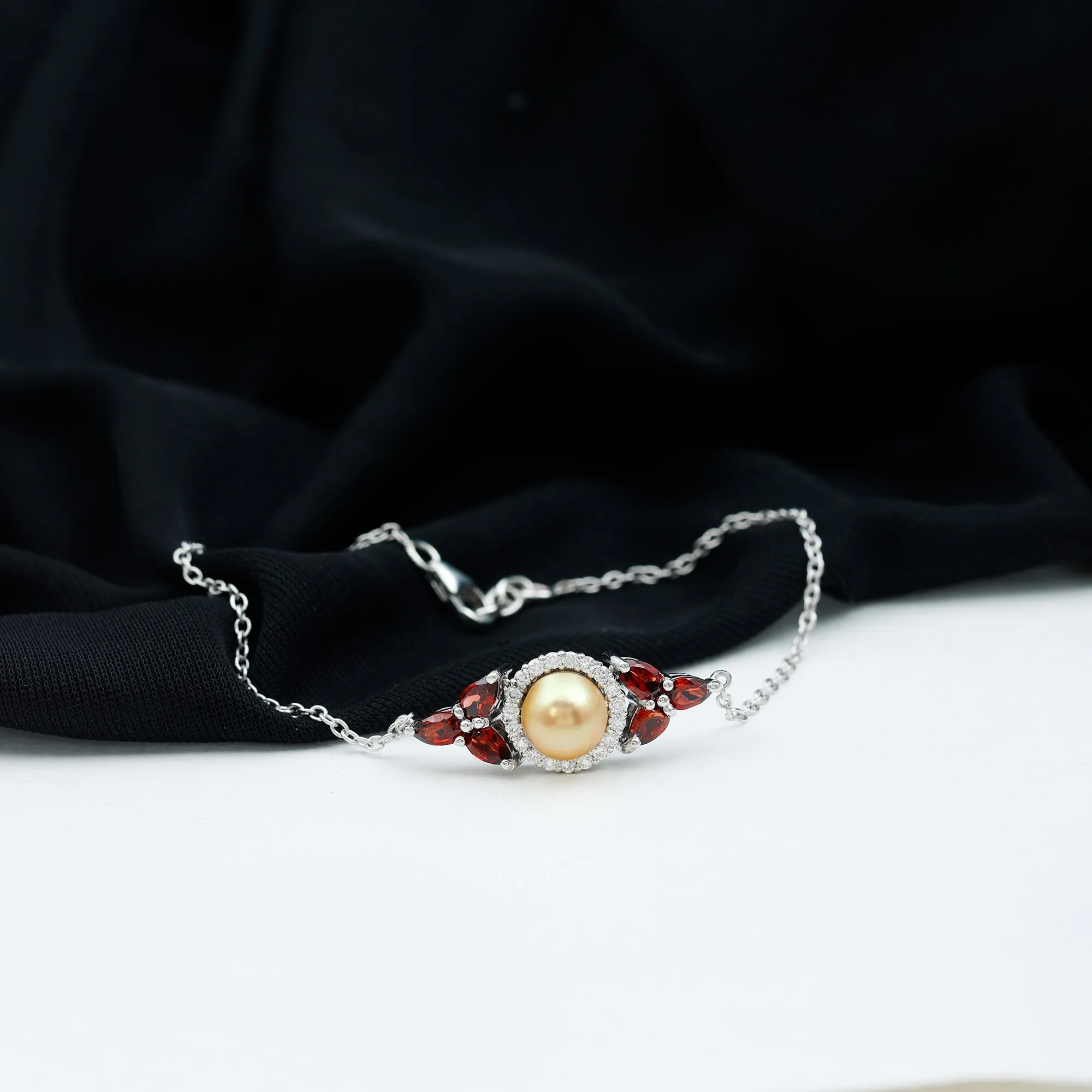 South Sea Pearl Chain Bracelet with Garnet and Diamond