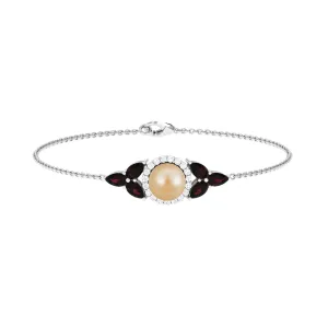 South Sea Pearl Chain Bracelet with Garnet and Diamond