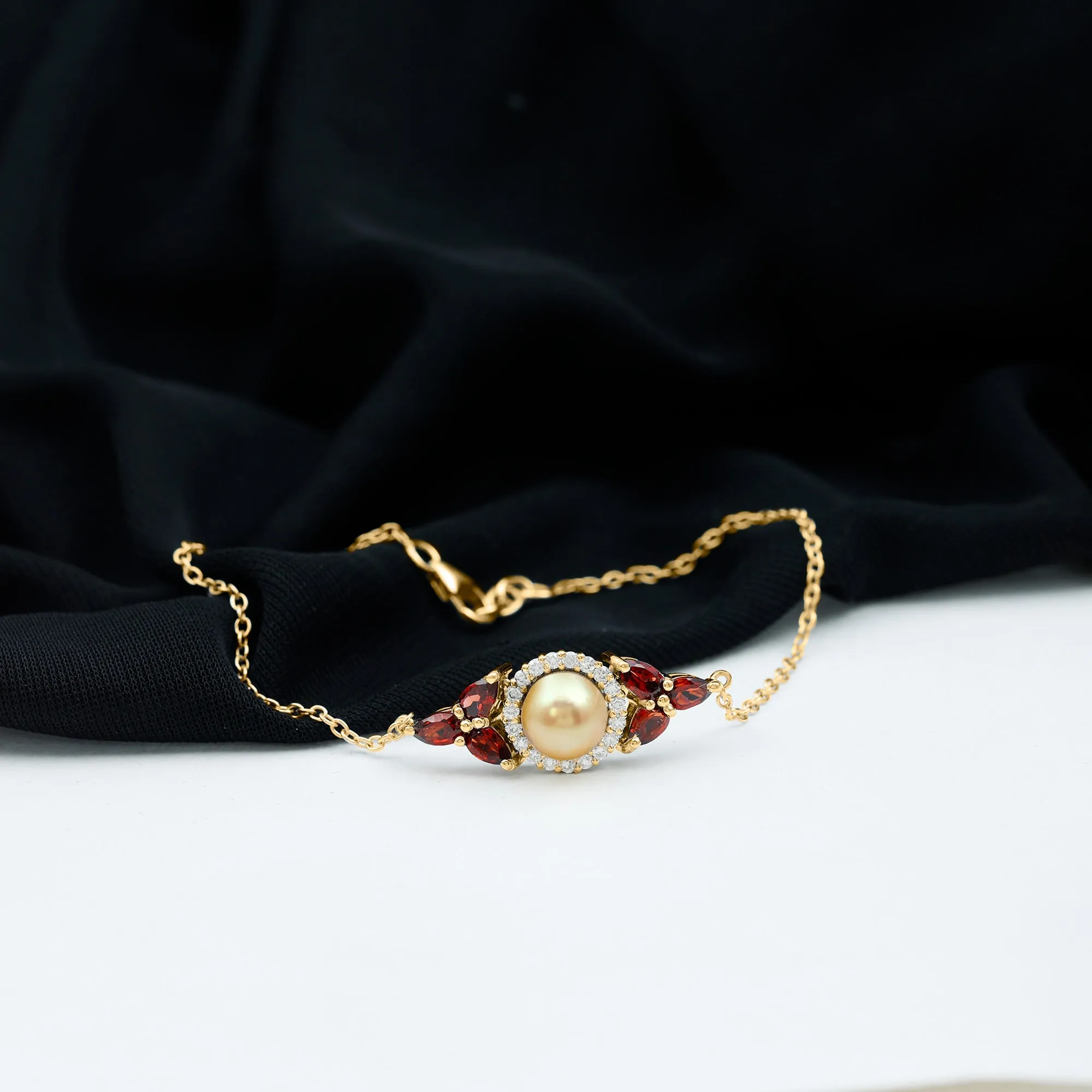 South Sea Pearl Chain Bracelet with Garnet and Diamond