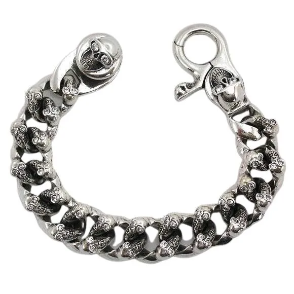 Sterling Silver Diamond Skull Bracelet