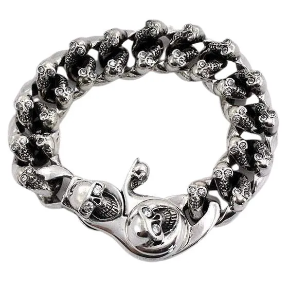 Sterling Silver Diamond Skull Bracelet