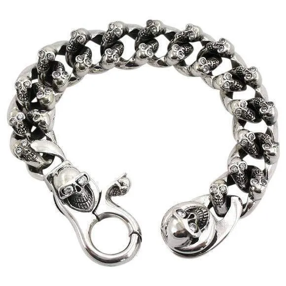 Sterling Silver Diamond Skull Bracelet
