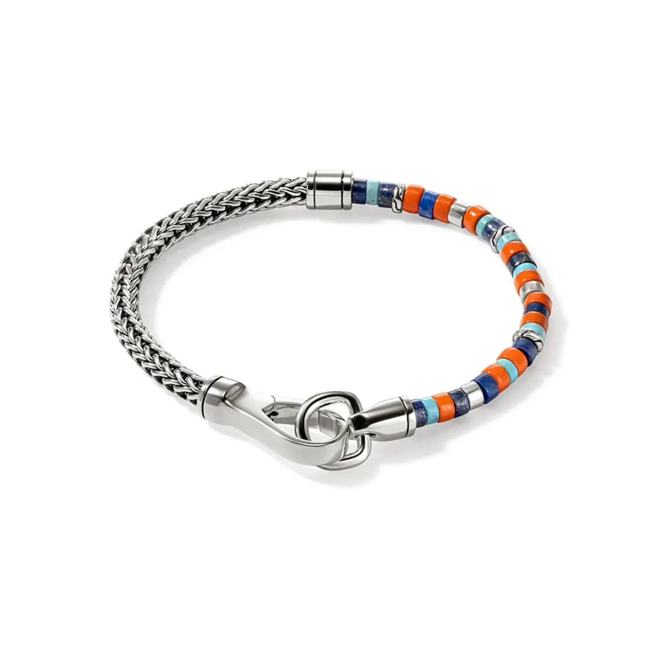 Sterling Silver Lapis,Turquoise and Orange Enamel Bracelet
