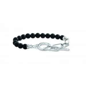 Sterling Silver Onyx Beads Zirconia Bracelet A2134-027-11-L19V