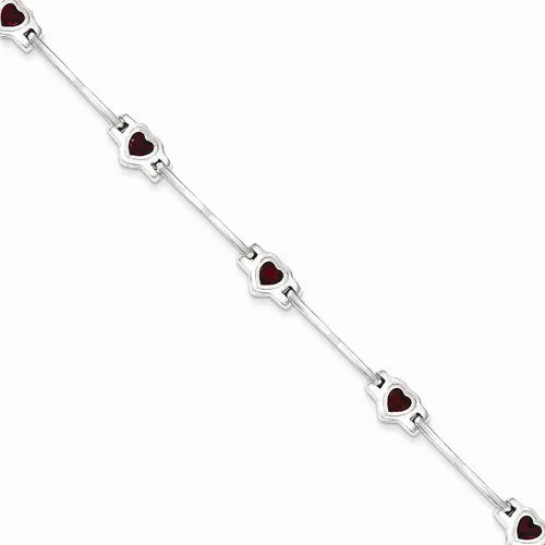 Sterling Silver Rhodolite Garnet Heart Bracelet