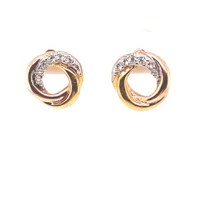 Sterling Silver-Rose Gold Crystal Woven Circle Stud Earrings
