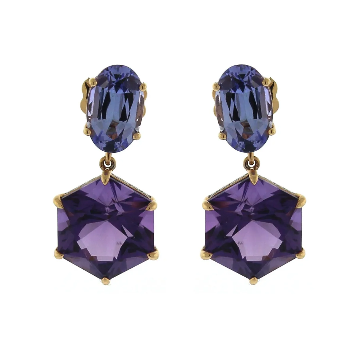 Tanzanite, Amethyst and Diamond Dangle Earrings