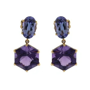 Tanzanite, Amethyst and Diamond Dangle Earrings