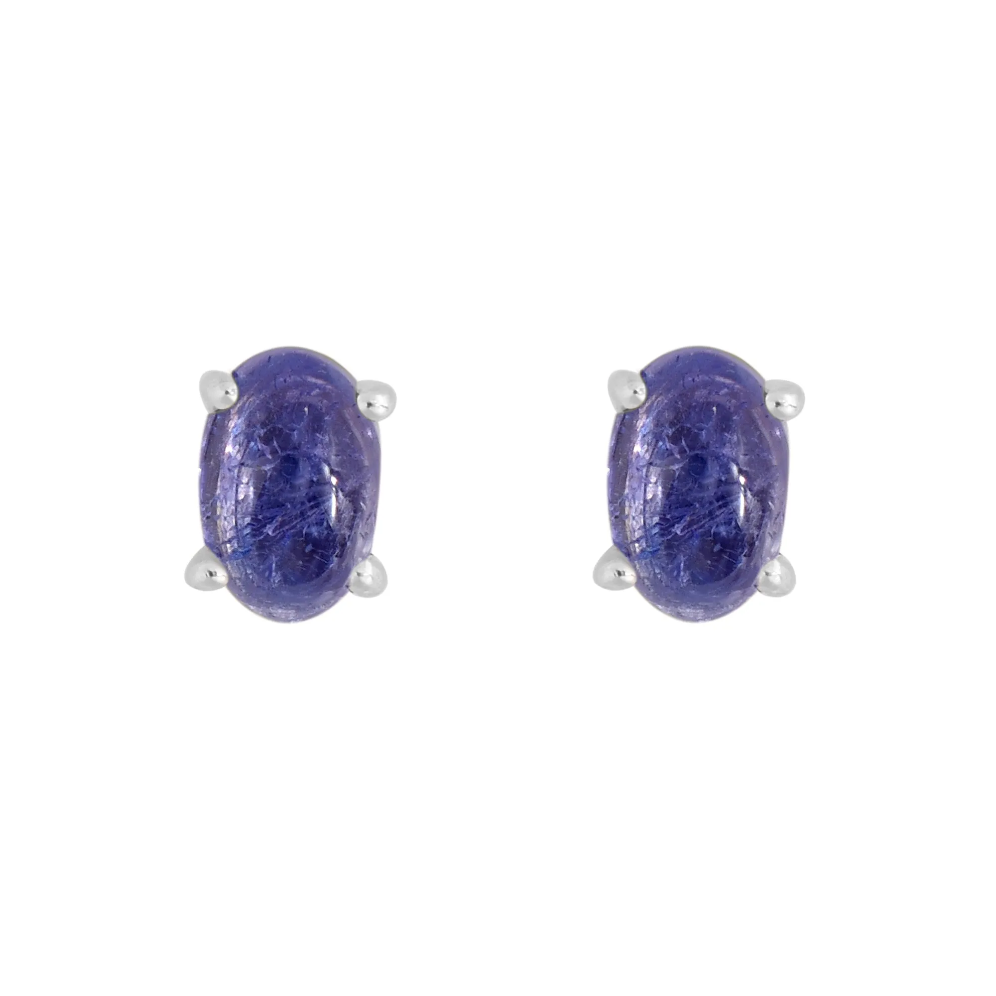 Tanzanite Cabochons Silver Stud Earrings