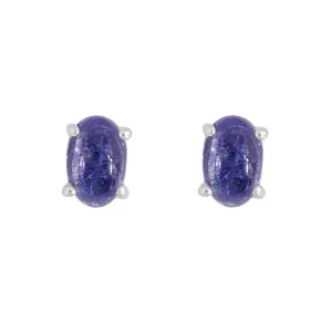Tanzanite Cabochons Silver Stud Earrings