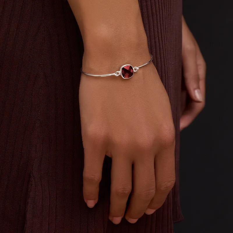 Tetra Bangle, Garnet, Silver