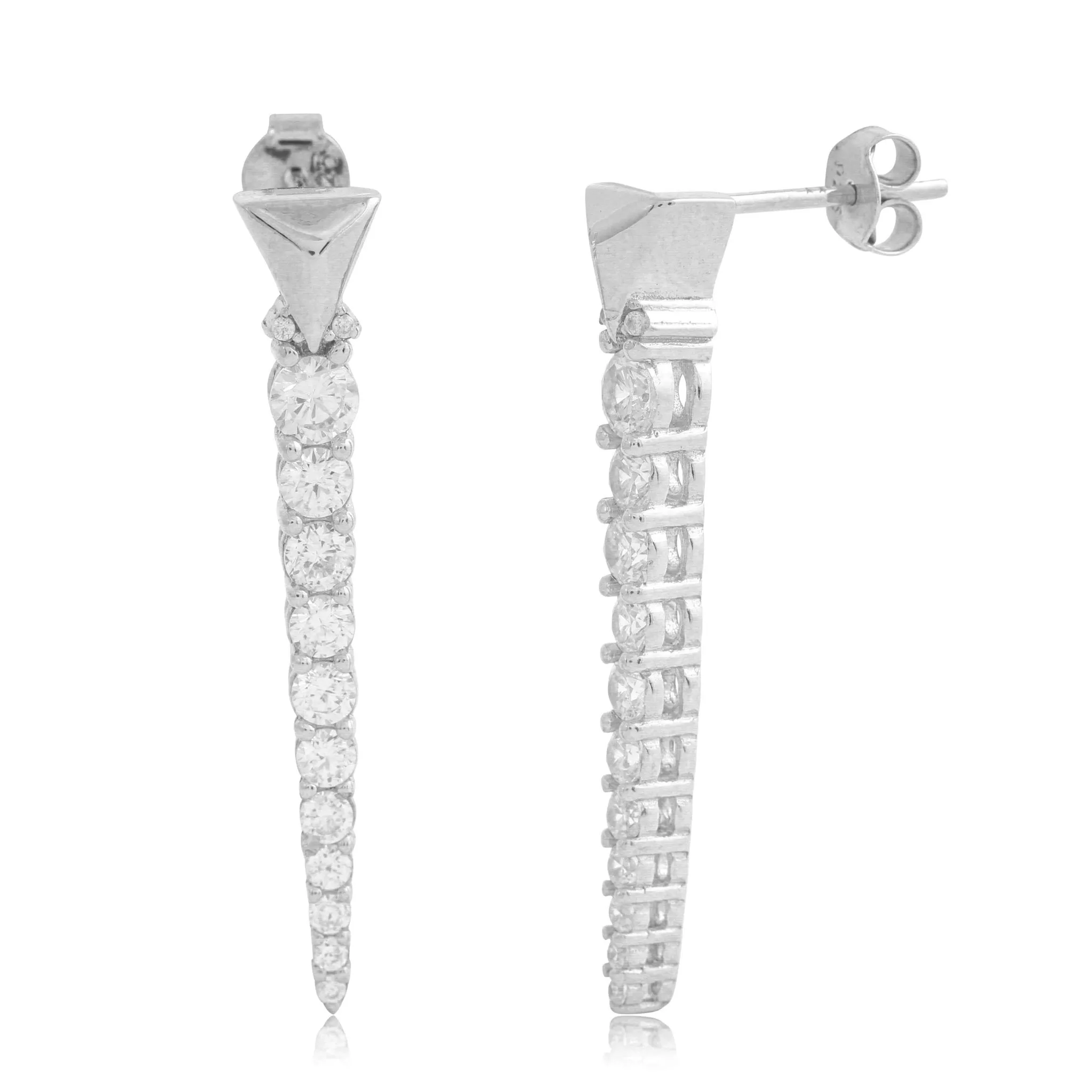 Triangle Line Cz Dangles In White Gold