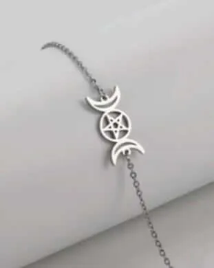 Triple Moon Pentagram Chain Bracelet Celtic Knot Pentacle Bracelet