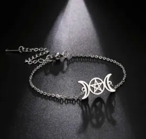 Triple Moon Pentagram Chain Bracelet Celtic Knot Pentacle Bracelet