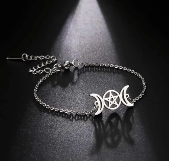 Triple Moon Pentagram Chain Bracelet Celtic Knot Pentacle Bracelet