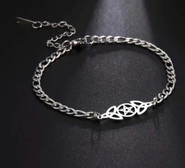 Triple Moon Pentagram Chain Bracelet Celtic Knot Pentacle Bracelet