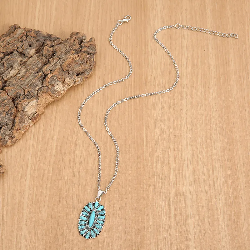 Turquoise Pendant Floral Necklace