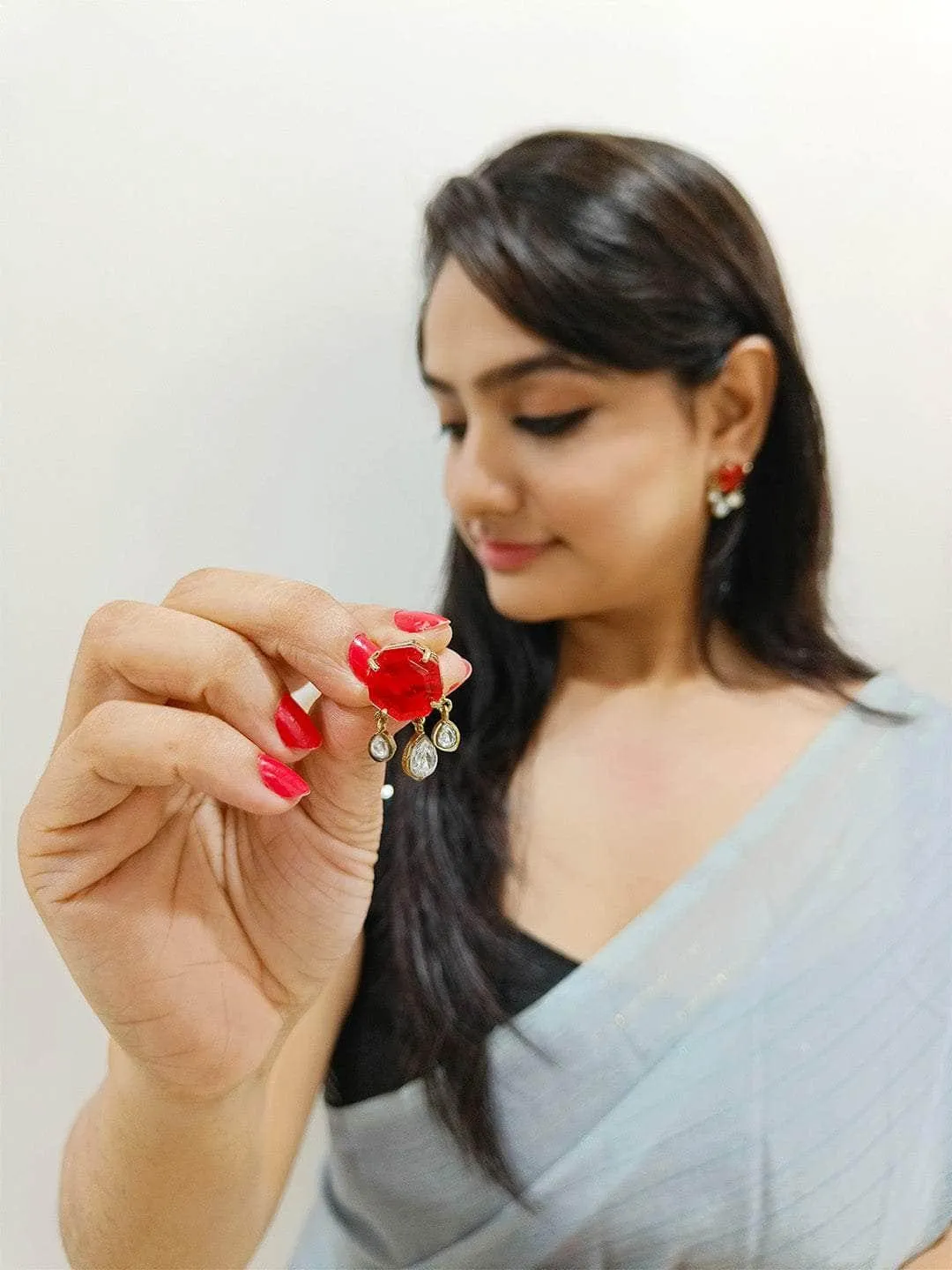 Twinkle Kundan Stud Earrings Red