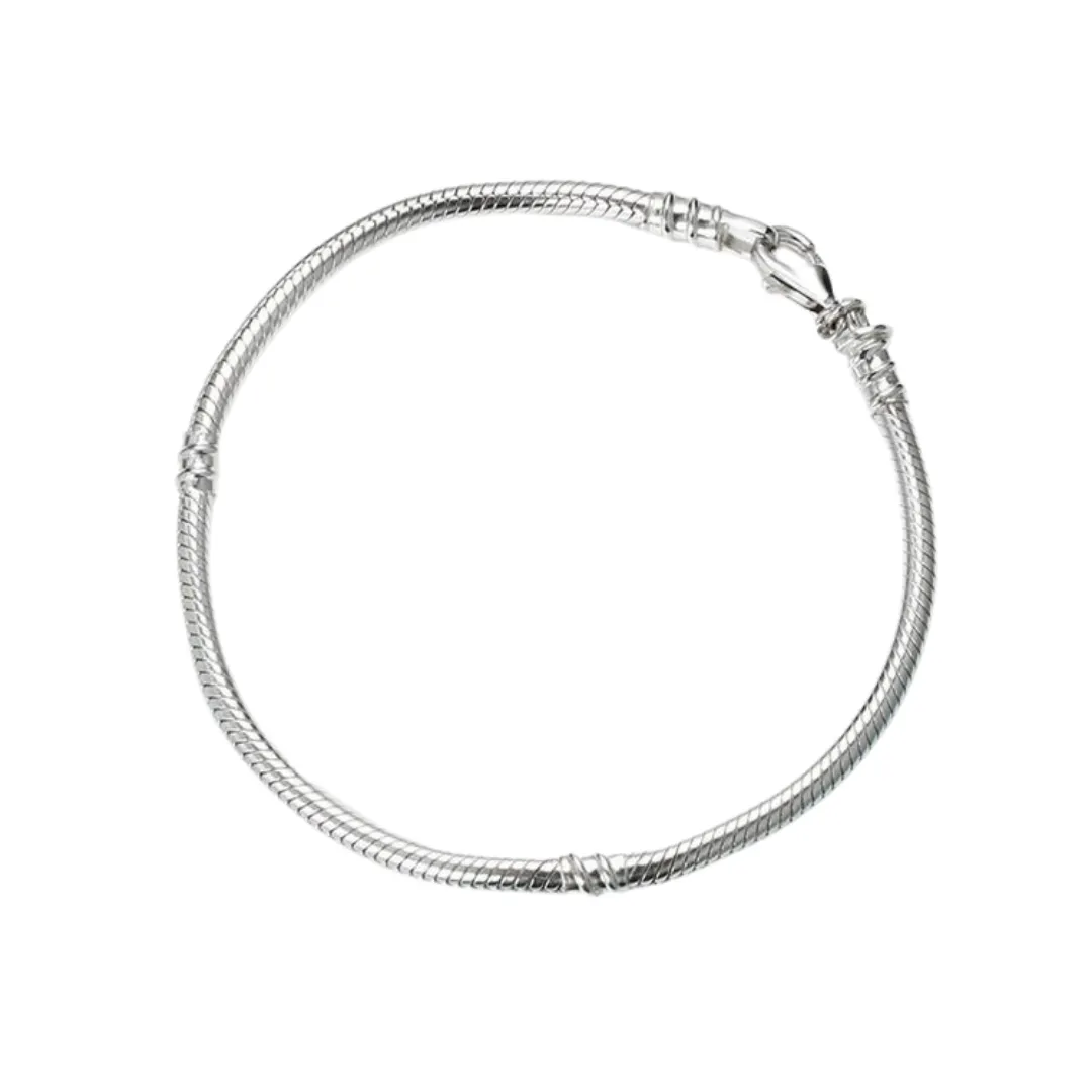 Ultra Shiny Lobster Claw Snake Chain Charm Bracelet Sterling Silver