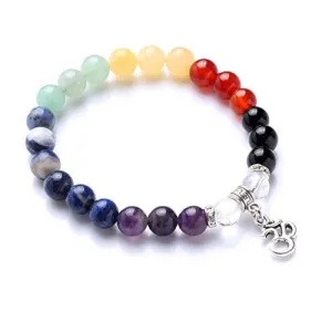 Unique 8mm Natural Stone Chakra Yoga Beads Prayer Mala Aum Pendant Stretch Charm Bracelets 1pcs