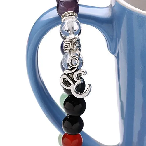 Unique 8mm Natural Stone Chakra Yoga Beads Prayer Mala Aum Pendant Stretch Charm Bracelets 1pcs