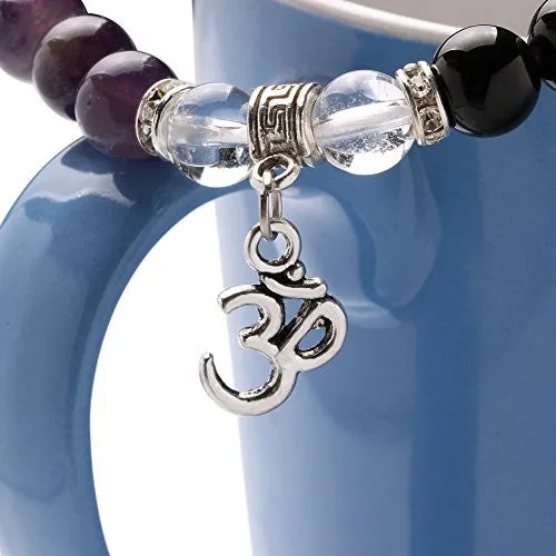 Unique 8mm Natural Stone Chakra Yoga Beads Prayer Mala Aum Pendant Stretch Charm Bracelets 1pcs