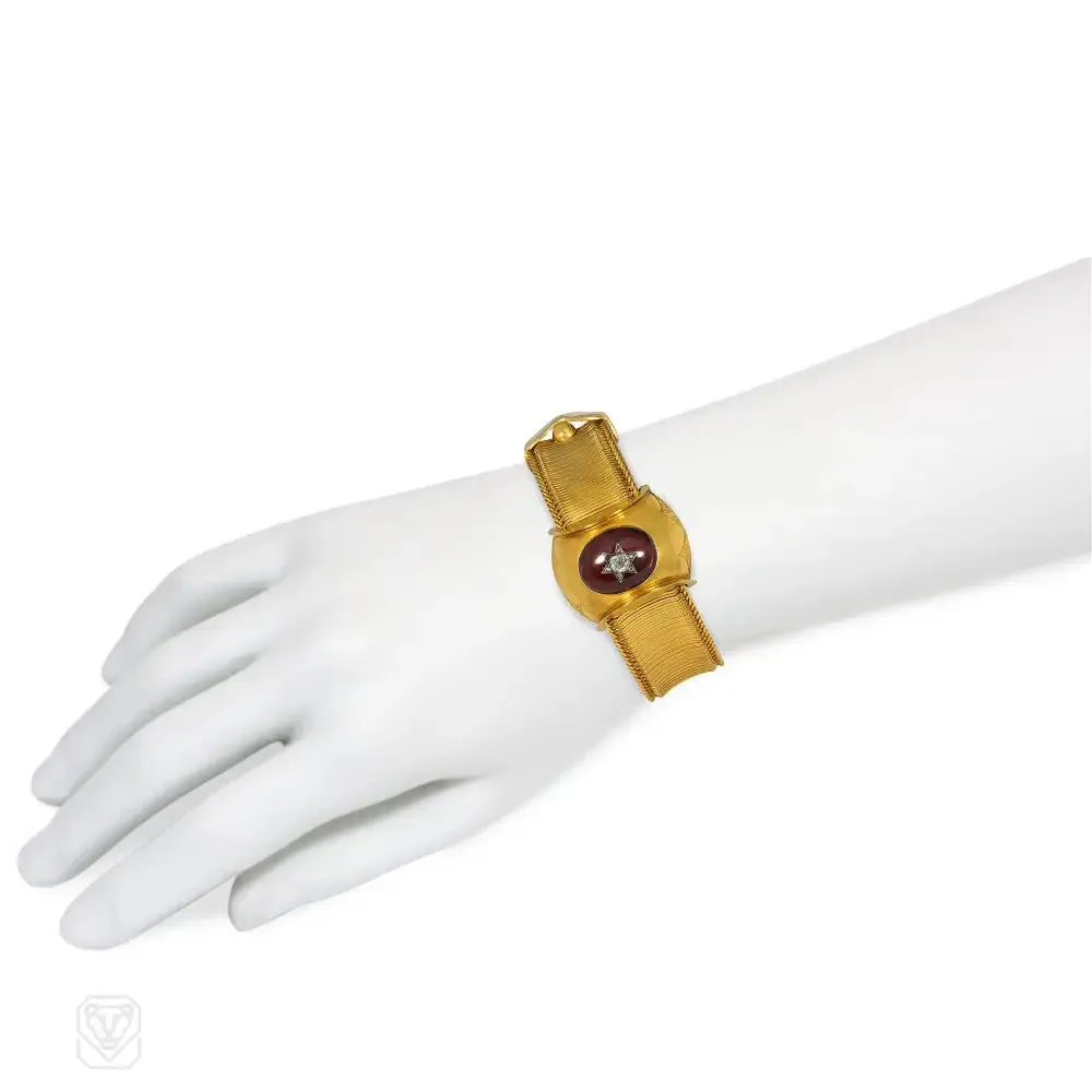 Victorian gold, garnet and diamond slide bracelet