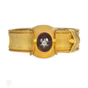 Victorian gold, garnet and diamond slide bracelet