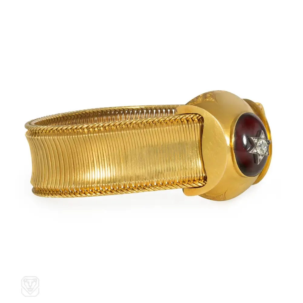 Victorian gold, garnet and diamond slide bracelet